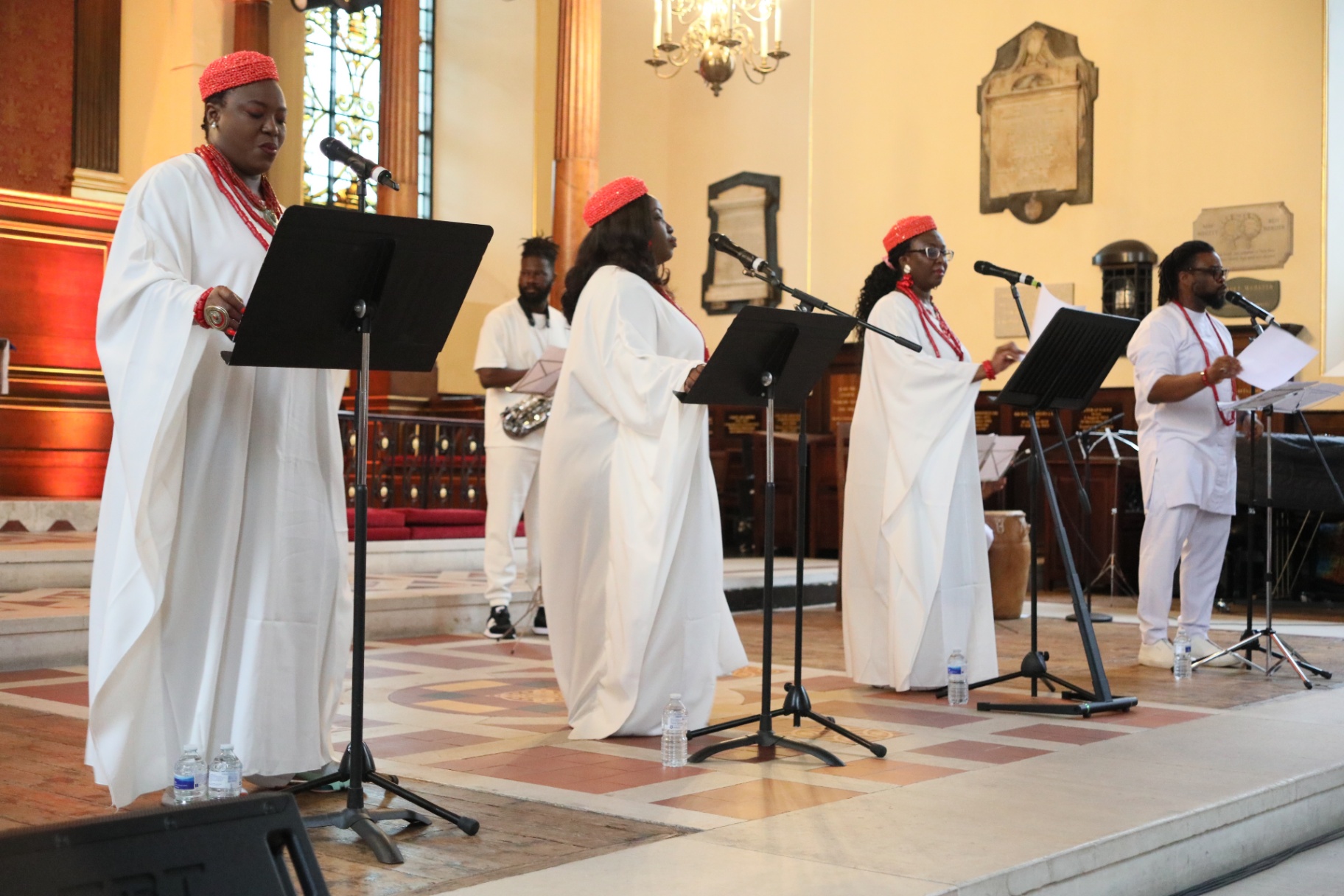 Ensemble at music stands in performance